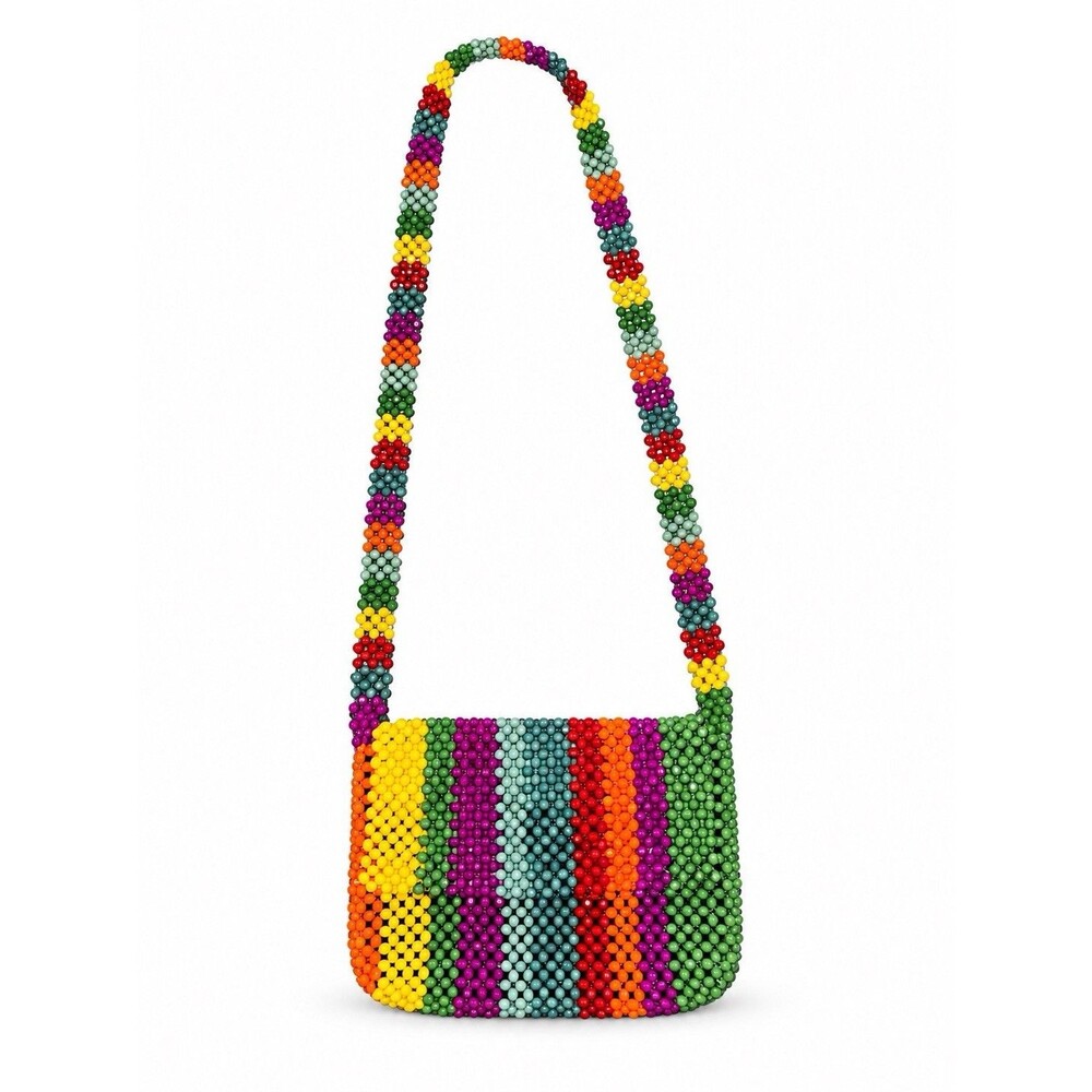 Cynthia Rowley Rainbow Stripe Beaded Crossbody Shoulder Bag Boho Art to Wear